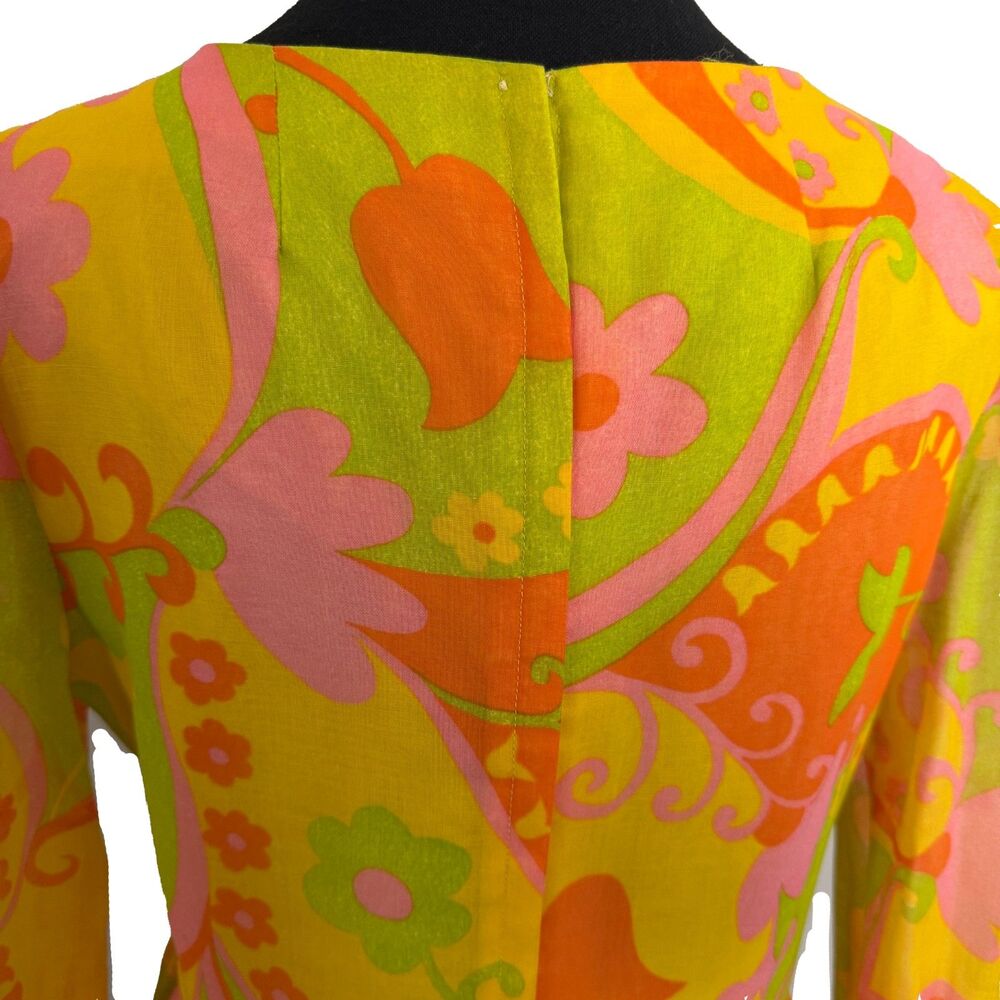 Young Edwardian 1960s Vintage Mod Floral Mini Dress Long Sleeve Tulip Print - Picture 7 of 12
